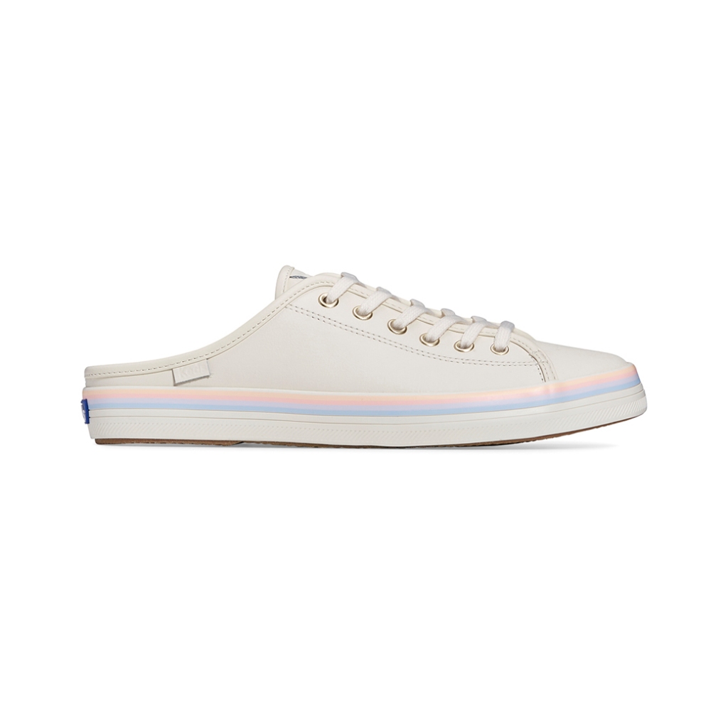 Keds [size 5 - 5.5US] รุ่น Kickstart Mule Leather Foxing Strip รองเท้าผ้าใบหนัง ผู้หญิง สี Egret/Multi - WH67775