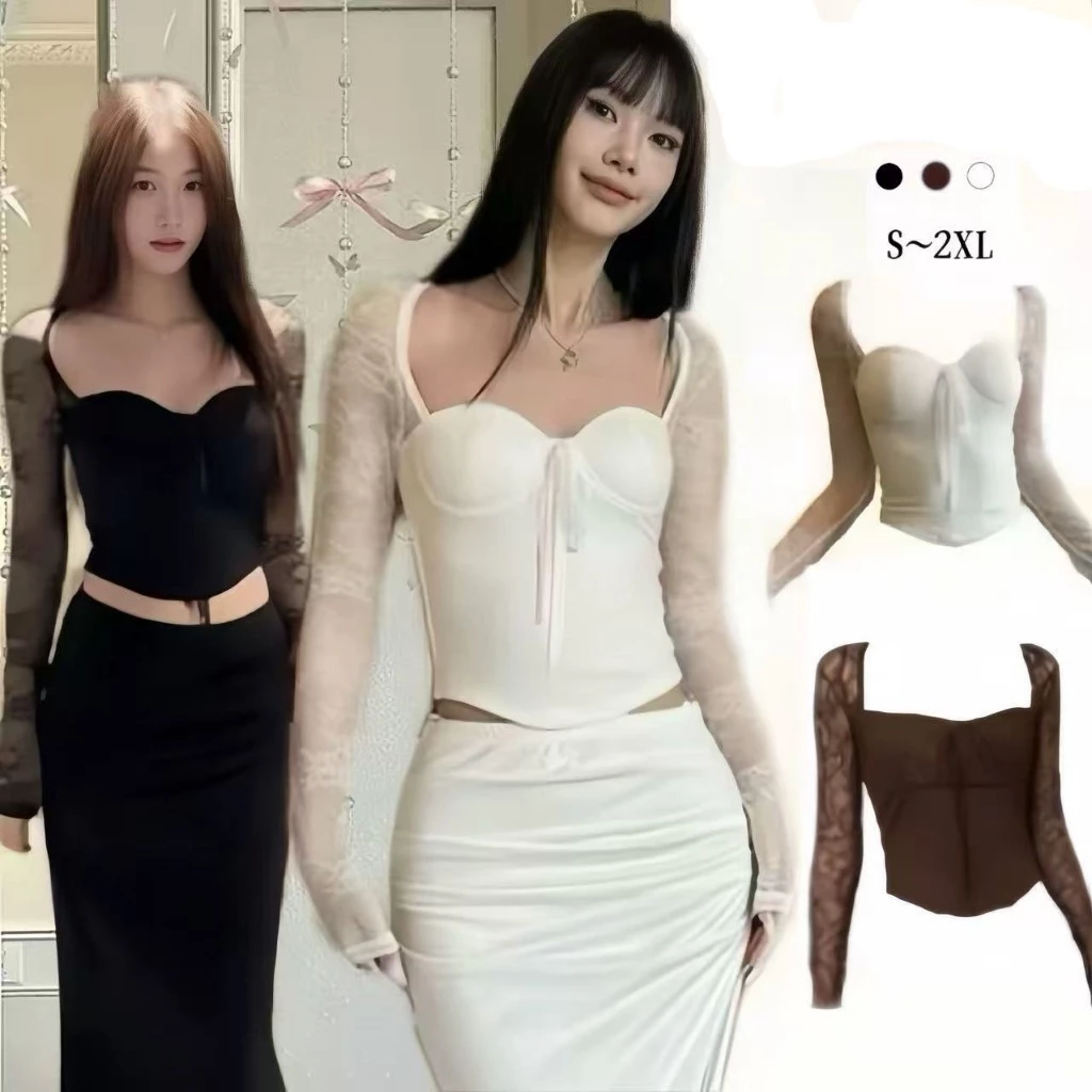 EVA เสื้อแขนยาว ดีไซน์เซ็กซี่มีสไตล์ ลวดลายน่ารักจากการตัดต่อ ใส่แล้วเข้ารูปช่วยเสริมสัดส่วน สามารถใส่เป็นเสื้อด้านในได