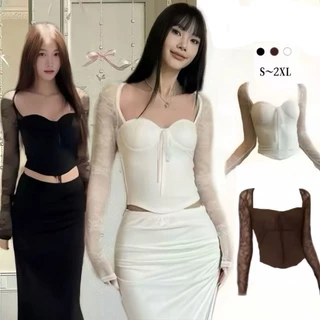 EVA เสื้อแขนยาว ดีไซน์เซ็กซี่มีสไตล์ ลวดลายน่ารักจากการตัดต่อ ใส่แล้วเข้ารูปช่วยเสริมสัดส่วน สามารถใส่เป็นเสื้อด้านในได