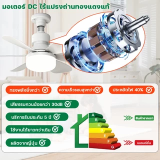 COD! พัดลมเพดาน 52 ซม. พร้อมไฟ LED 3 สี มอเตอร์ DC เงียบ รีโมท ปรับลม 3 สปีด ตั้งเวลา ติดตั้งง่าย คอนโด ห้องเด็ก ร้านค้า