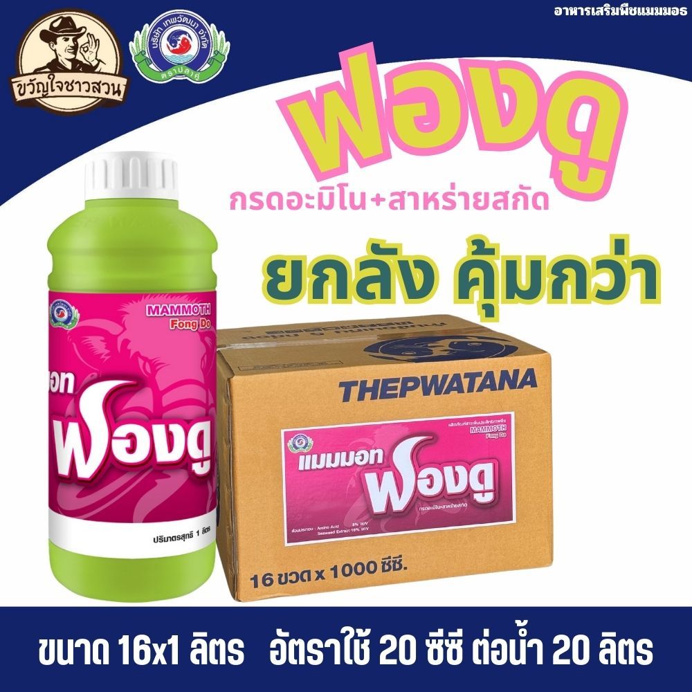 แมมมอท ฟองดู (ยกลัง16 ลิตร) ขนาด 1 ลิตร สาหร่ายเขียวสกัดเข้มข้น+อะมิโน ธาตุอาหารเสริมพืช ฮอร์โมนพืช