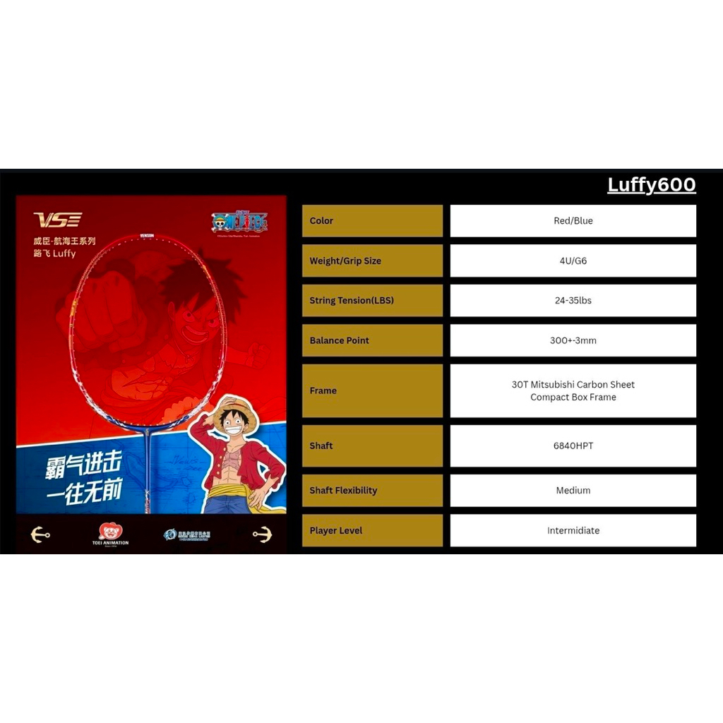 VS ไม้แบดมินตัน VS x ONE PIECE Series (แถมเอ็น+ถุงผ้าตรงรุ่น+กริป+ใบประกันบริษัท 6 เดือน) - รูปที่ 3