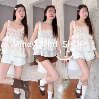 miniminey🍒เสื้อสายเดี่ยวงานคอตตอนแต่งฉลุ ผ้าลายดอกไม้ น่ารัก…