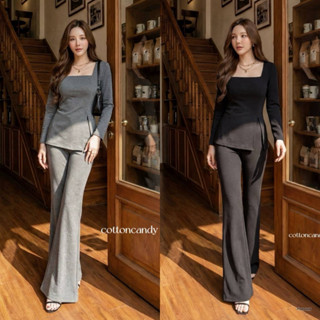 ชุดเซตคอเหลี่ยมขาม้า เสื้อแขนยาวดีเทลปาดไหล่ทรงสวยผ่าข้าง มา…