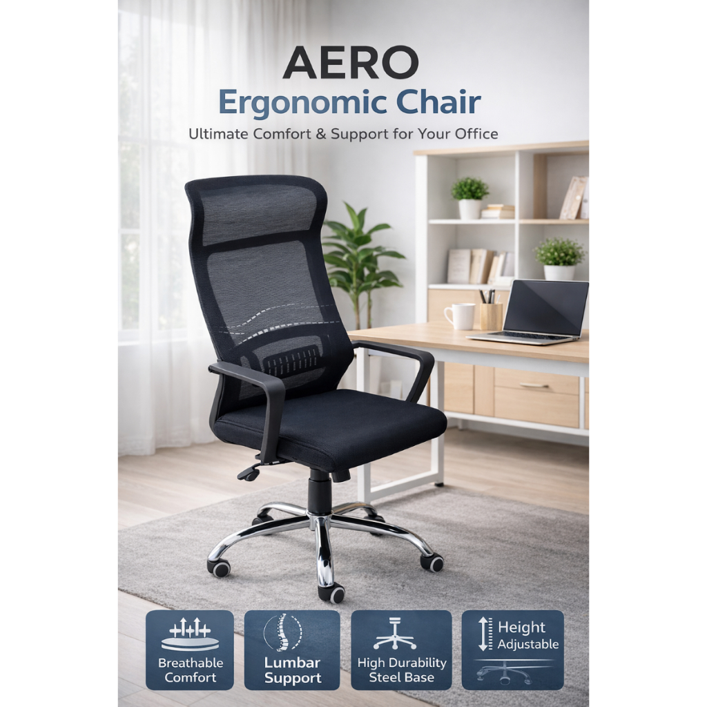 OFC เก้าอี้สำนักงาน Ergonomic AERO series ขาเหล็ก ปรับระดับความสูงได้ ปรับเอนได้