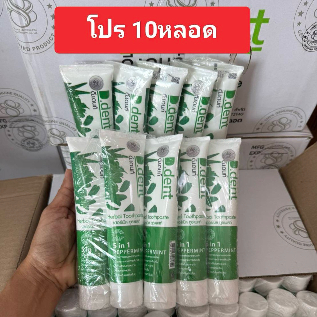 ยาสีฟันดีเด้นท์ (โปร10หลอด ) ของแท้100% ขนาด100กรัม ยาสีฟันสมุนไพร ดีเด้นท์ Ddent