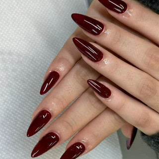 [ถูกสุด พร้อมส่ง]ปีใหม่ สีแดง เล็บปลอมยาว เล็บปลอมดีไซน์ไม่ซ…