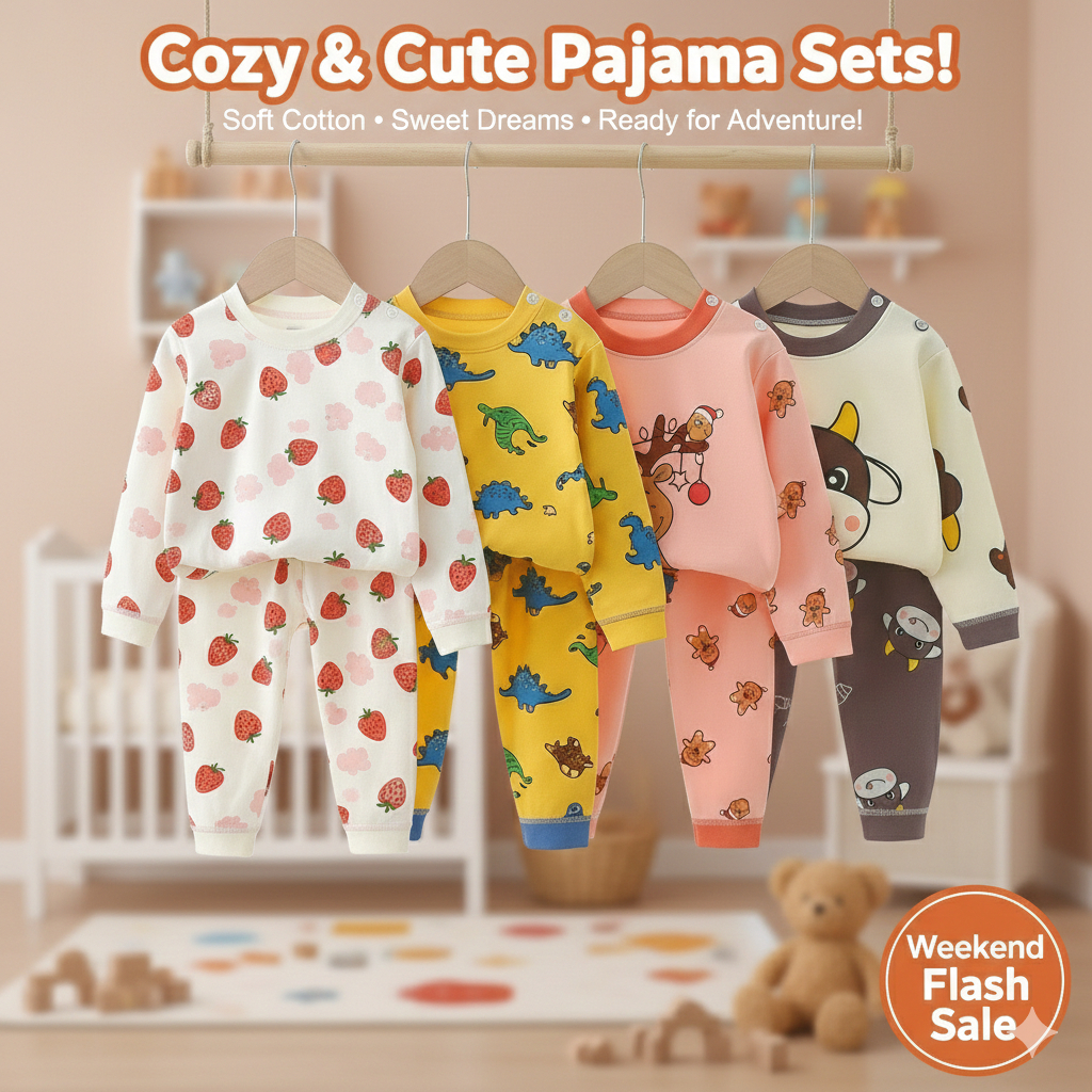 [ชุดนอนเด็ก] เสื้อแขนยาว+กางเกงขายาว มีไซส์73-130 1เดือน-7ปี ผ้าCotton100% ใส่กันหนาว ลายการ์ตูนน่ารัก