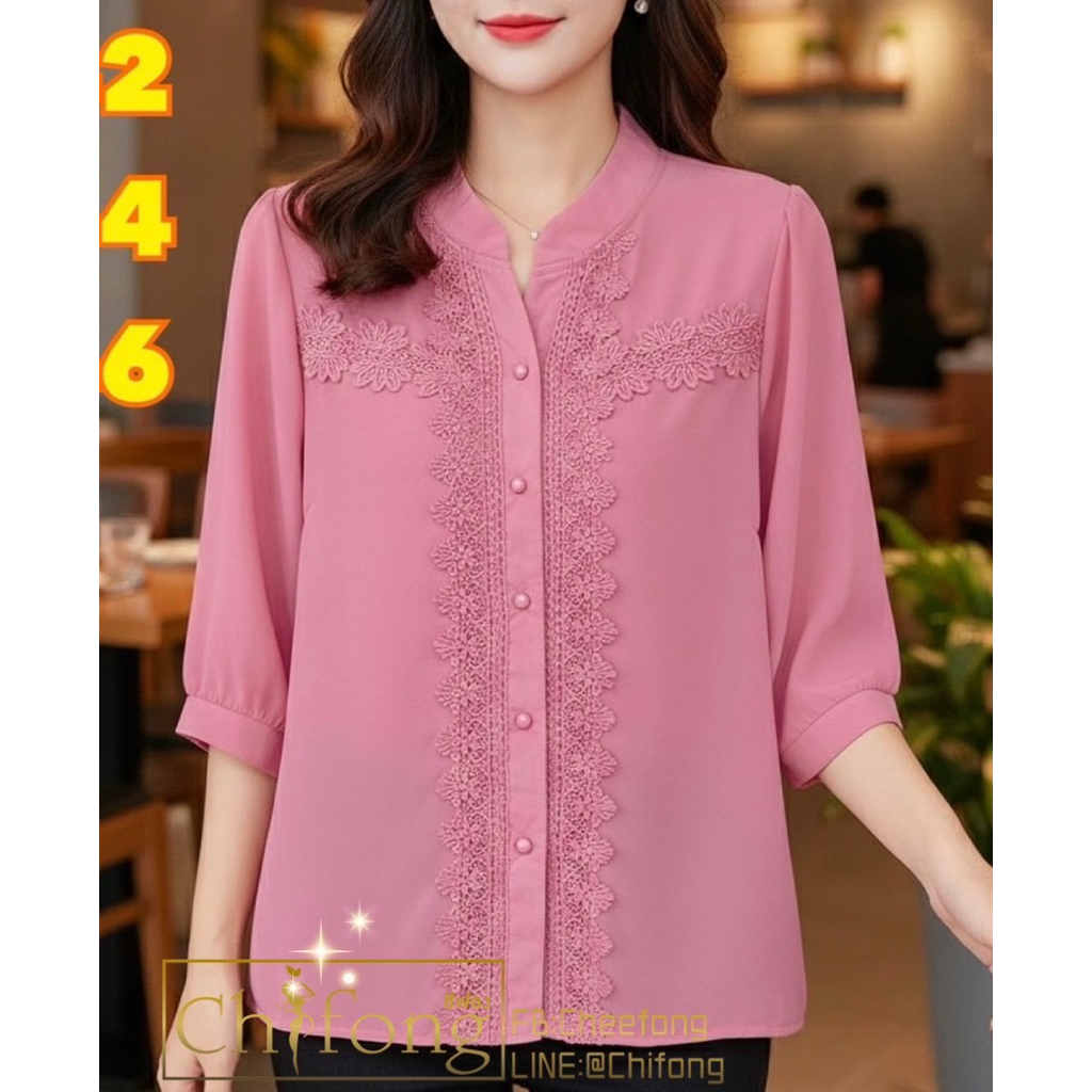 เสื้อชีฟองคอจีนงานปักสวยหรู