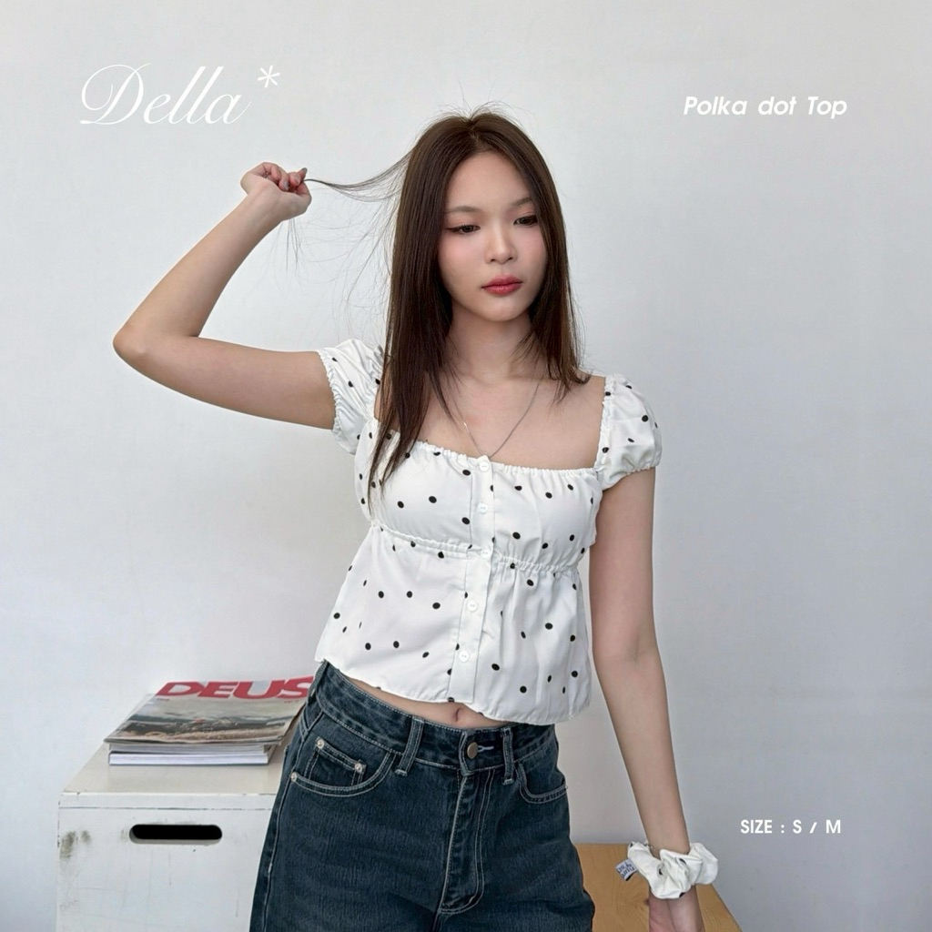 ⋆ ˚ Della Polkadot Top ˚ แถมยางรัดผม 🤍🖤