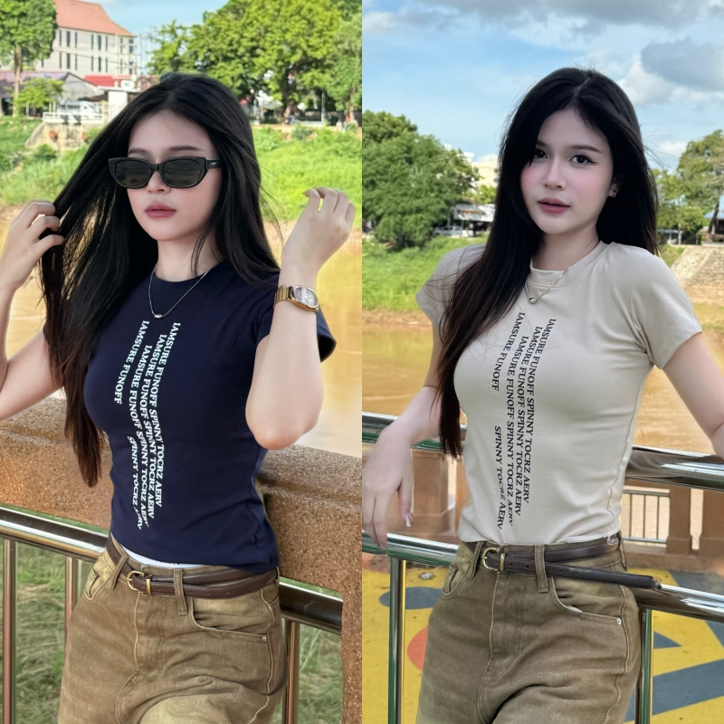 🌈SpinnyHouse🌈เสื้อยืดรัดรูป ผ้ายืดยูนิ เสื้อเข้ารูป พร้อมส่ง สกรีนลายสตรีทสไตล์เกาหลี สาวอวบใส่ได้ รุ่น กิมจิSURE