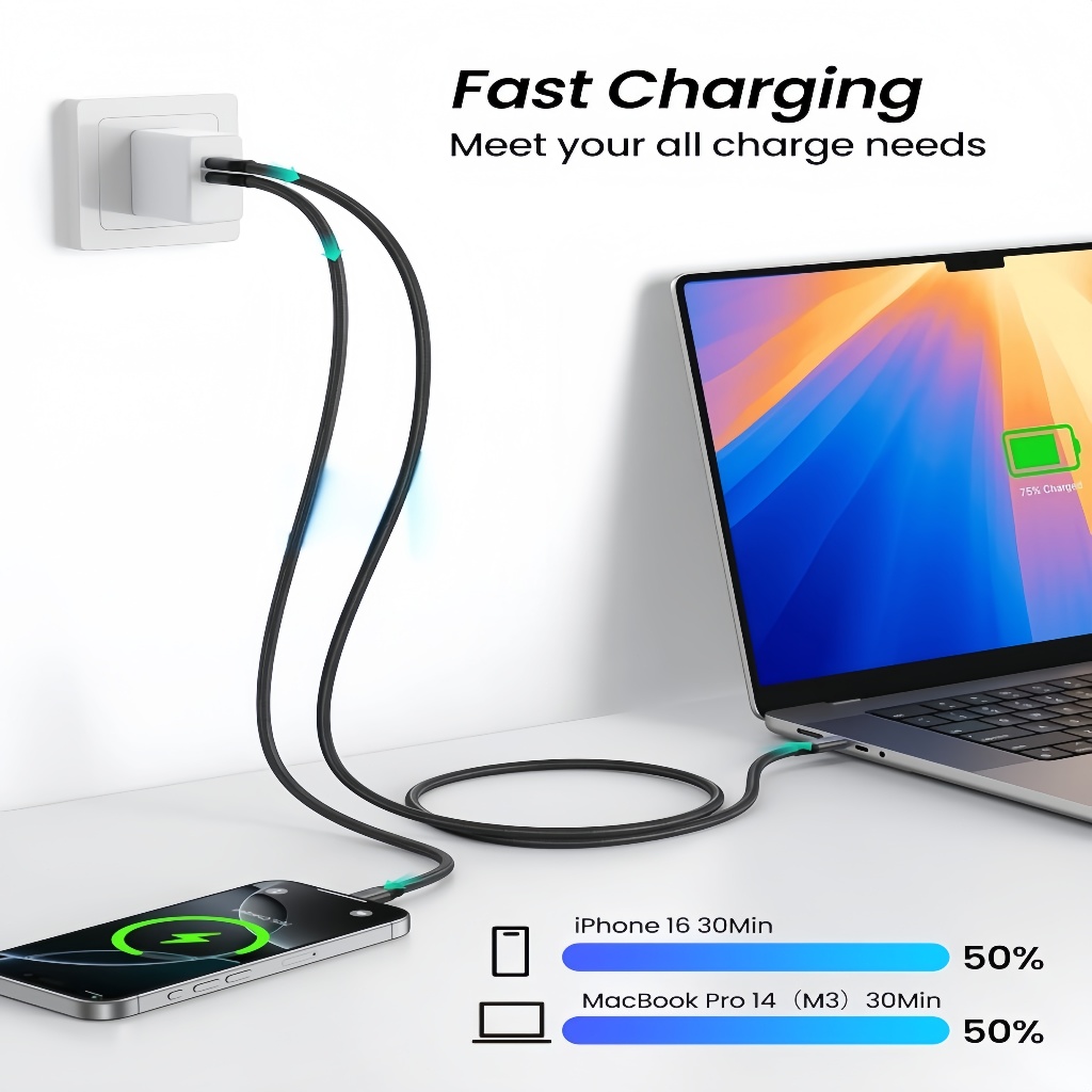 Thunderbolt 5 Cable, Braided 240W Fast Charging Cable, USB-C to C Video Cable - Supports 16K/Dual 8K