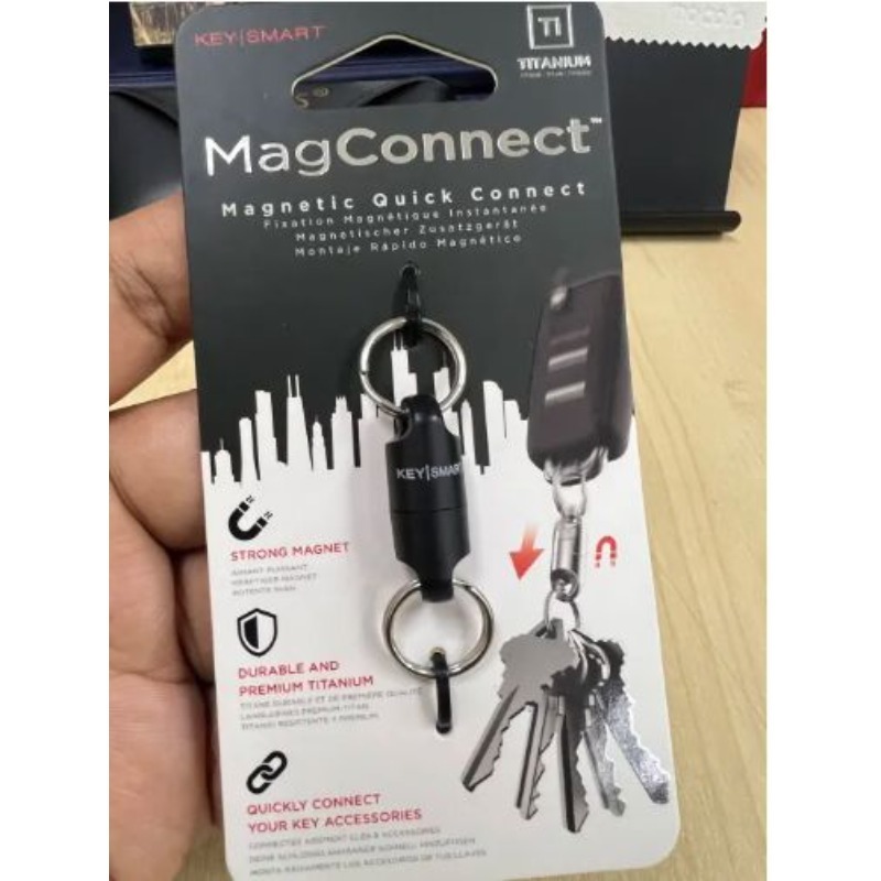 KeySmart MagConnect ที่ยึดกุญแจแม่เหล็กสำหรับกระเป๋าเงินกุญแจรถโซ่กุญแจสำหรับ-แหวนกุญแจที่ถอดได้อย่า