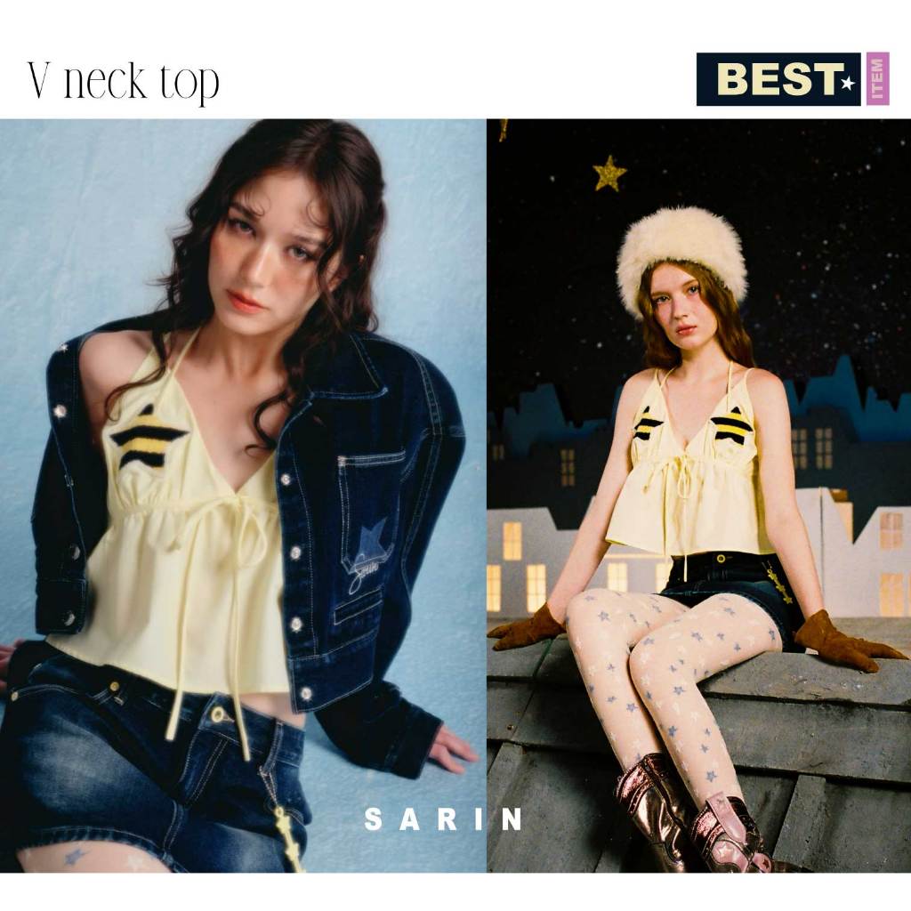 Sarin V neck top เสื้อครอป แสนจะน่ารัก พร้อมส่ง