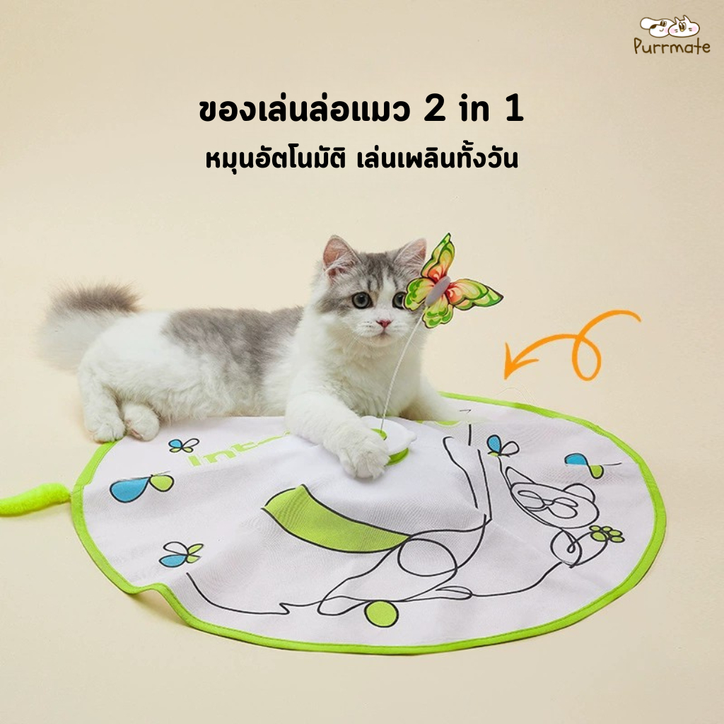 ของเล่นแมวอัตโนมัติ 2in1 รุ่นผีเสื้อบิน + หางแมวล่อใต้ผ้า เสริมทักษะ+ระบายพลัง Interactive Cat Toy 2in1