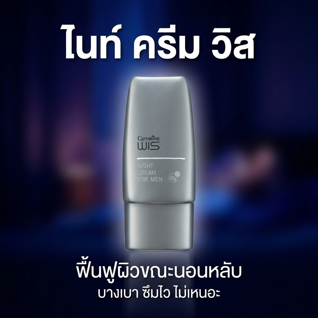 Giffarine Wis Night Cream | ไนท์ครีมผู้ชาย ฟื้นฟูผิว หน้าใส ชุ่มชื้น ไม่เหนียวเหนอะหนะ