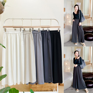 Lynlalin กางเกงสแล็คเนื้อทราย ขากระบอกปลายทรงเอ ผ้าทิ้งตัวพร…