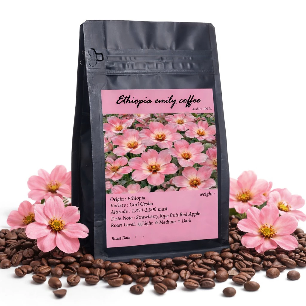 Ethiopia emily coffee เมล็ดกาแฟคั่ว กลิ่นที่โดดเด่นเป็นเอกลักษณ์ หอมฟุ้ง กลิ่นดอกไม้