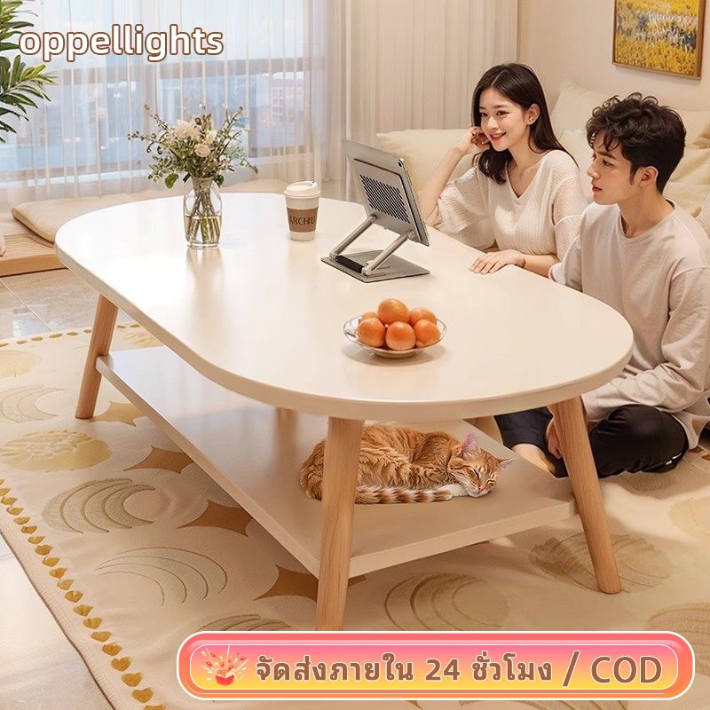 oppe  โต๊ะกลางโซฟา โต๊ะห้องรับแขก โต๊ะกาแฟ 2ชั้น 80/100/120cm โต๊ะกาแฟ สไตล์โมเดิร์น ผลิตจากไม้เเท้ เเข็งเเรงทนทาน