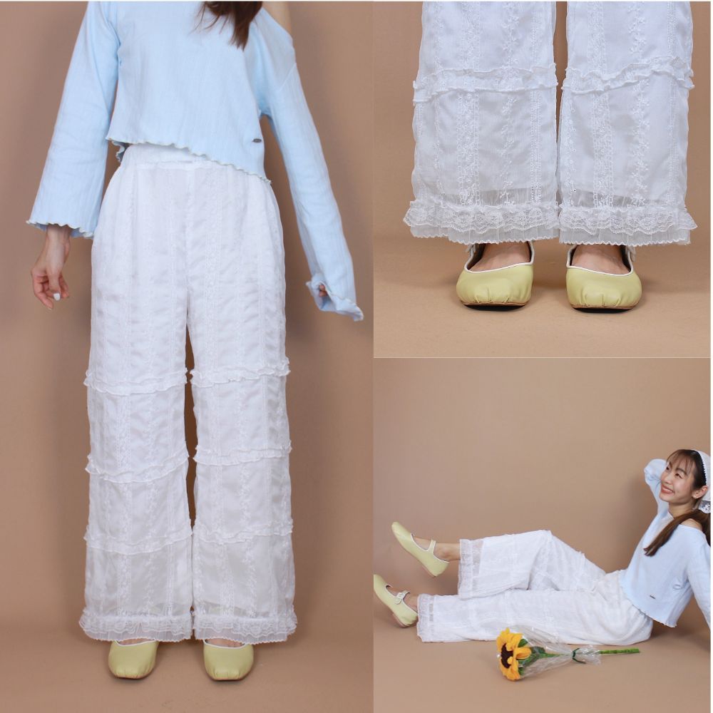 (S-3XL) CHAWY Softie lace pants C4790 กางเกงขายาวลูกไม้