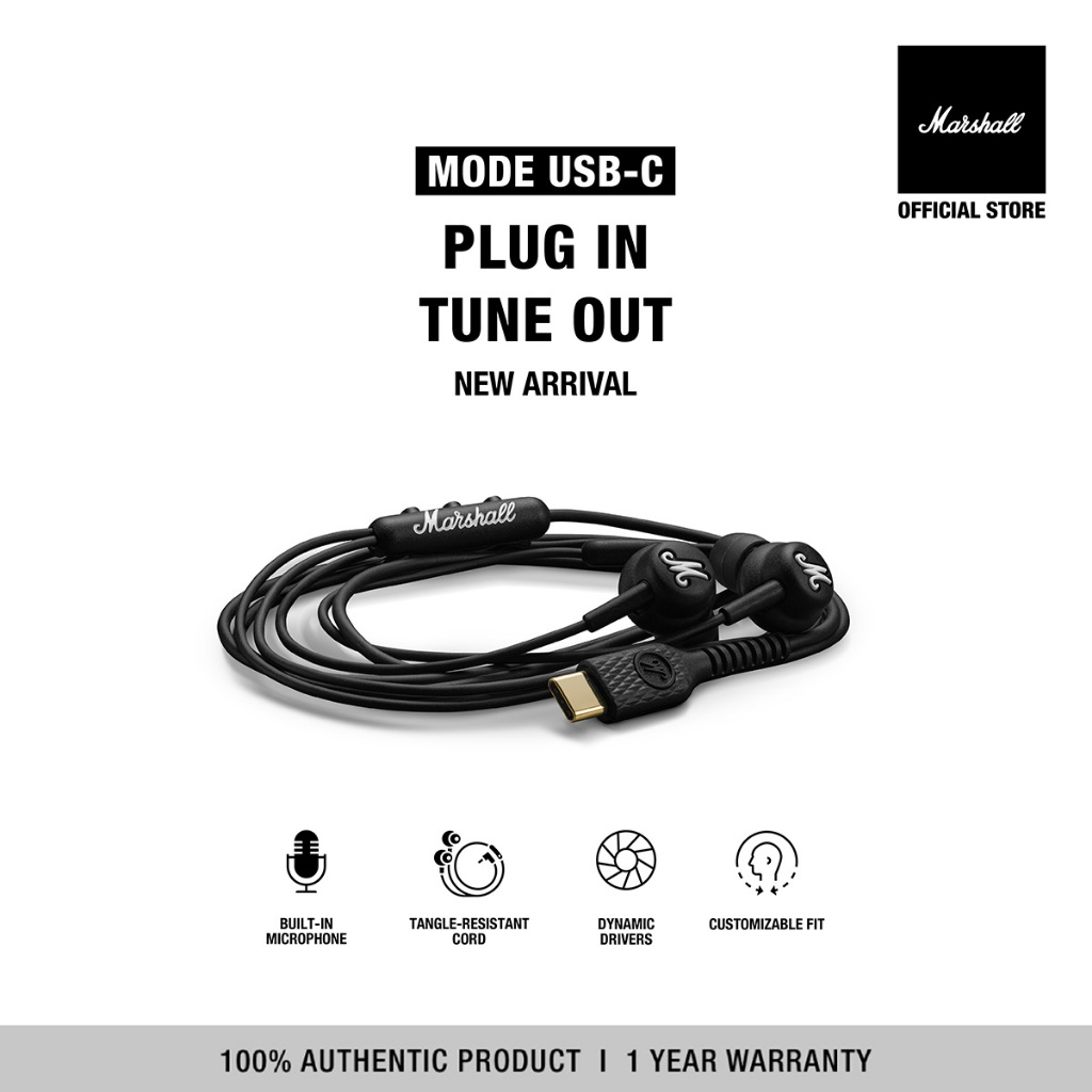[NEW ARRIVAL] MARSHALL Mode USB-C Black - รับประกัน 1 ปี + ส่งฟรี - หูฟัง หูฟังอินเอียร์ หูฟังมีสาย