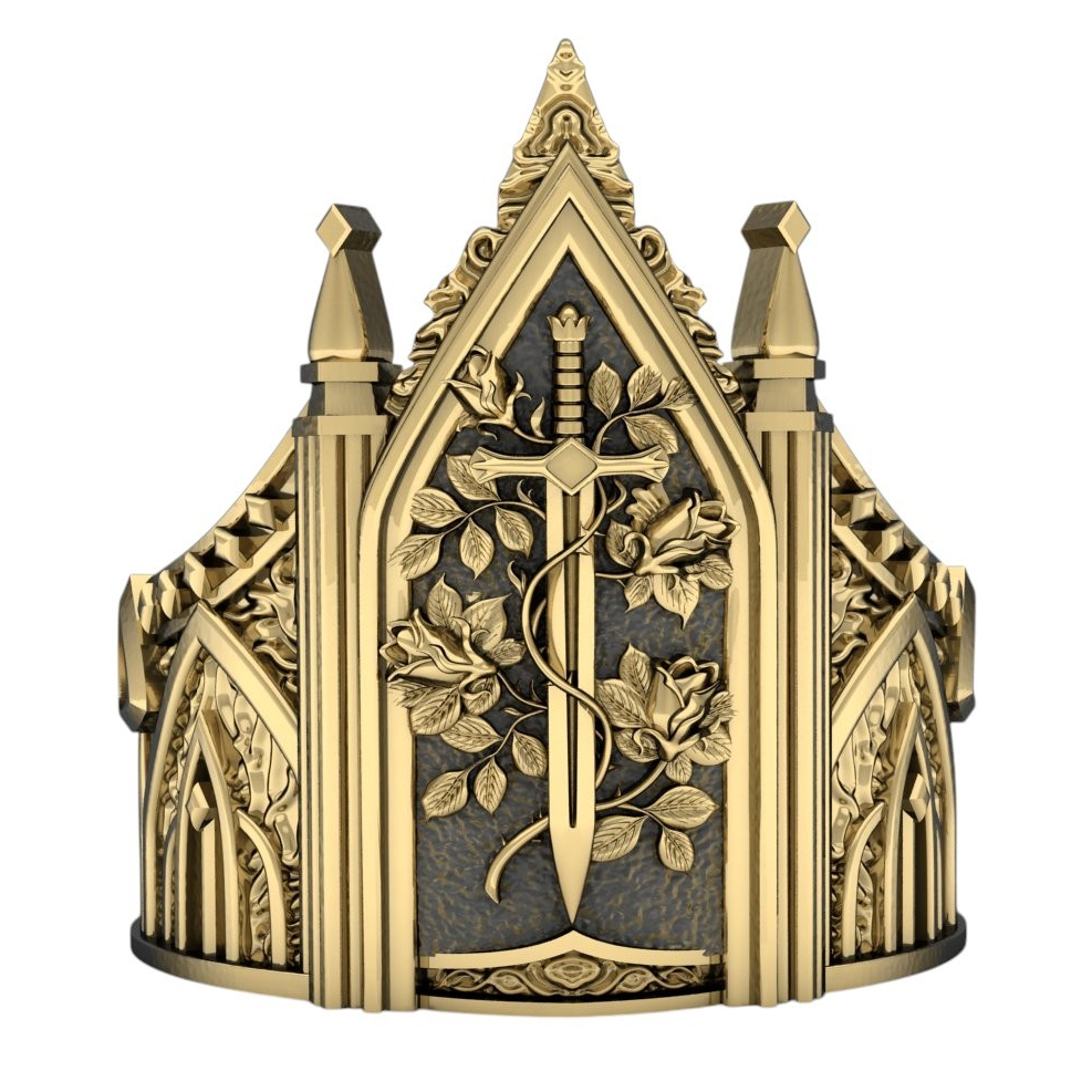 แหวนทองเหลืองลายดาบกุหลาบ วินเทจโกธิค Sword Cathedral Ring (BR789)