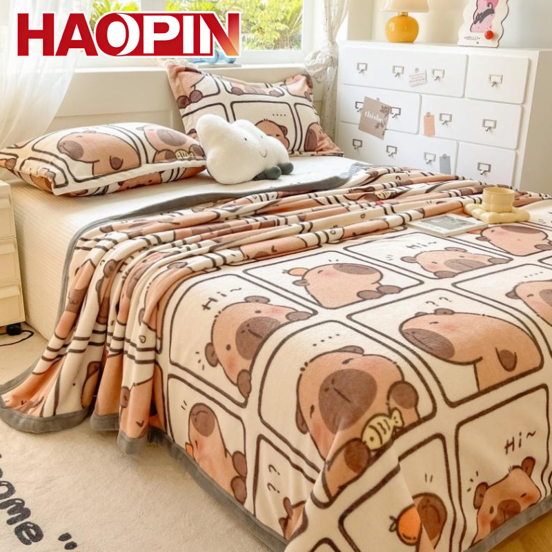 HAOPIN ผ้าห่มการ์ตูน สำหรับห้องปรับอากาศและสำนักงาน นุ่มสบาย ระบายอากาศได้ดี ไม่หลุดร่วง 4/5/6ฟุต
