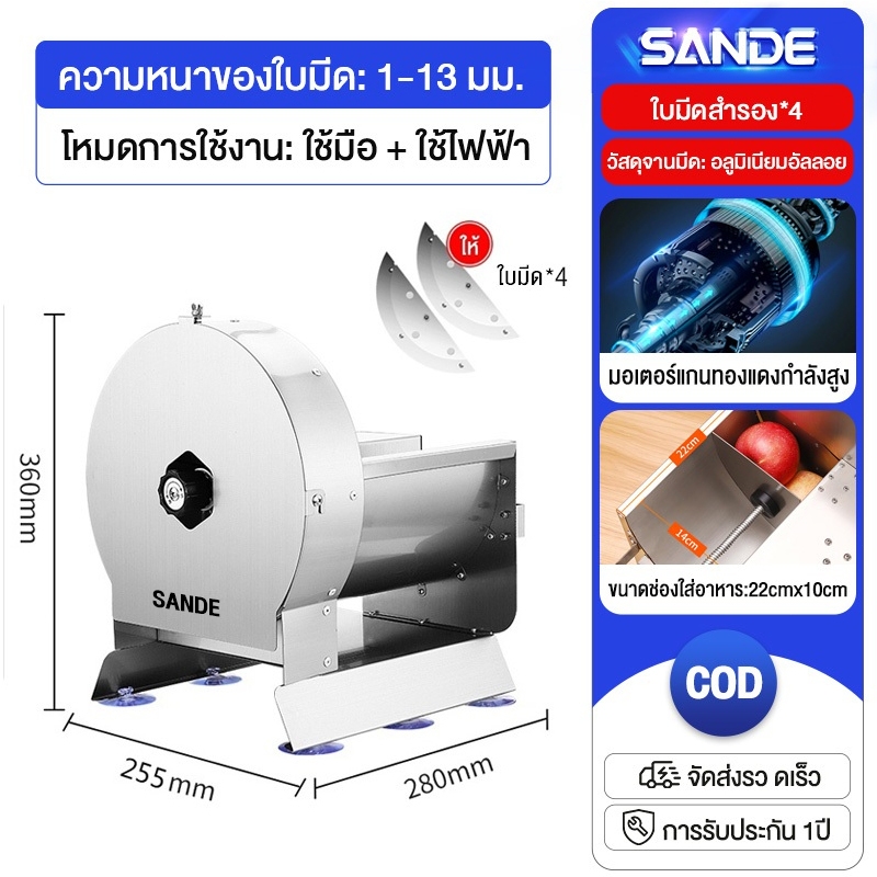SANDE เครื่องหั่น สไลด์ผัก ผลไม้ ใบมีดปรับความหนา-บางได้ช่วยทำให้รวดเร็วยิ่งขึ้นด้วยเครื่องทำงานระบบมือหมุนและไฟฟ้า