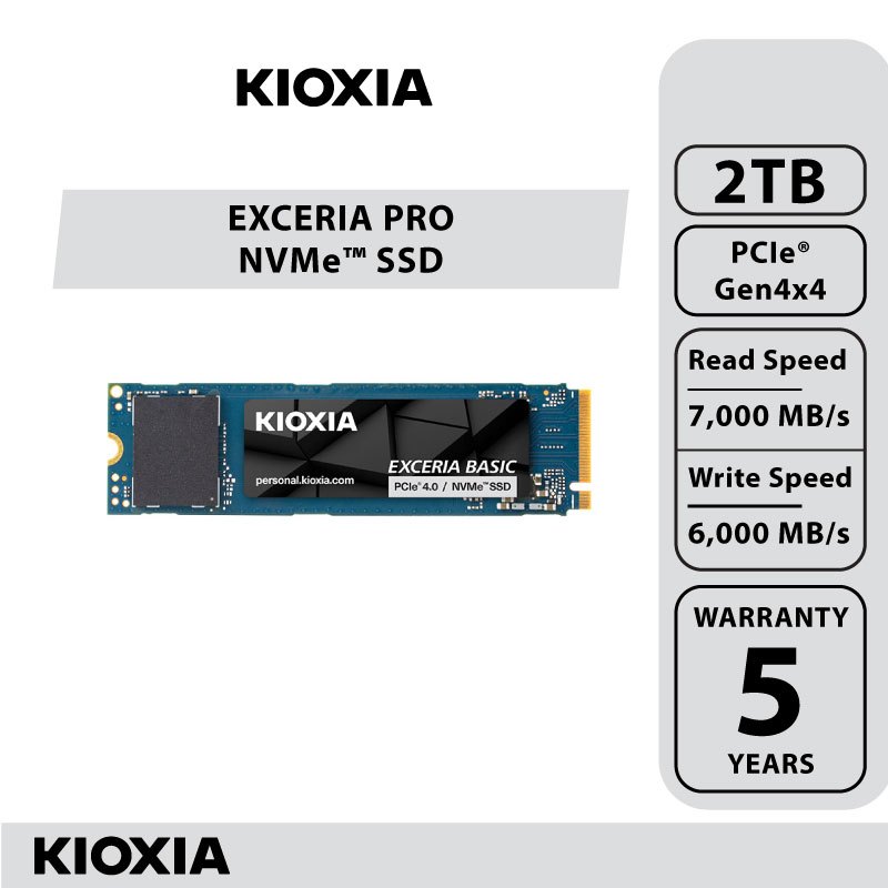 KIOXIA EXCERIA BASIC NVMe™ Internal SSD 2TB R7000 W6000 PCIe Gen 4x4 (LSF10Z002TG8)