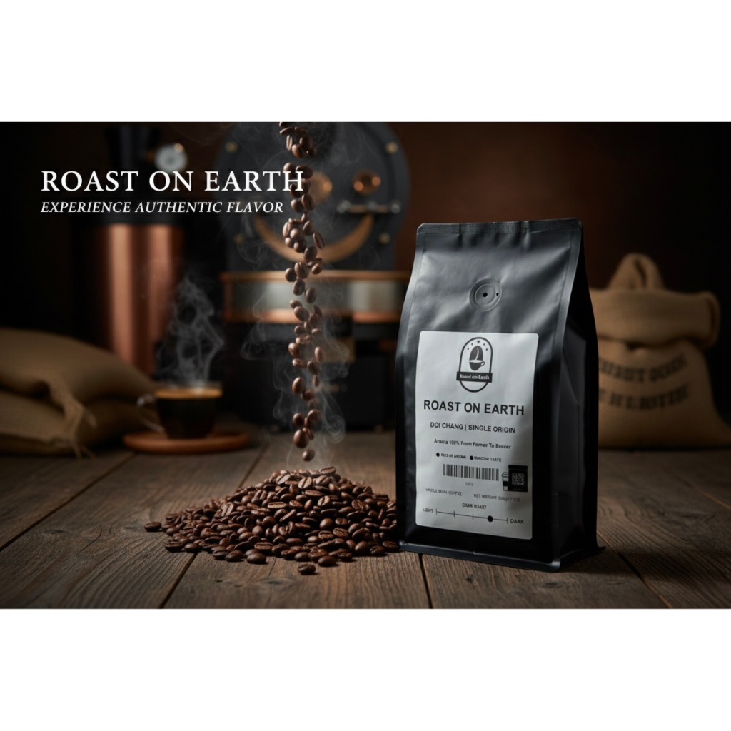 ใหม่! กาแฟสด Arabica 100% ดอยช้าง ขนาด 500 กรัม ชนิดเมล็ด (คั่วเข้ม)