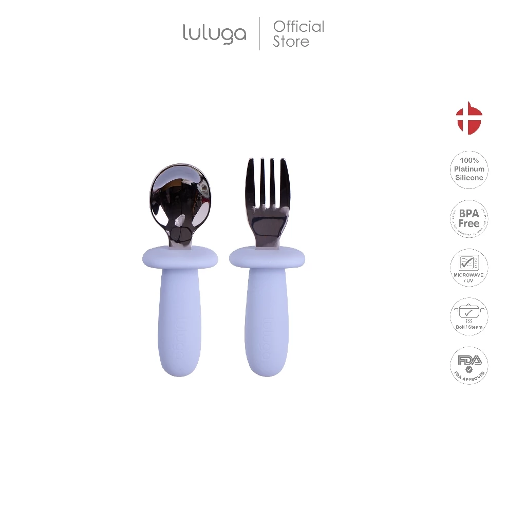 Luluga ช้อนส้อมเด็ก ช้อนฝึกทาน สแตนเลส SUS316 ด้ามซิลิโคน กันสำลัก BPA Free ฝึกทาน BLW 6 เดือน+ thumbnail 6