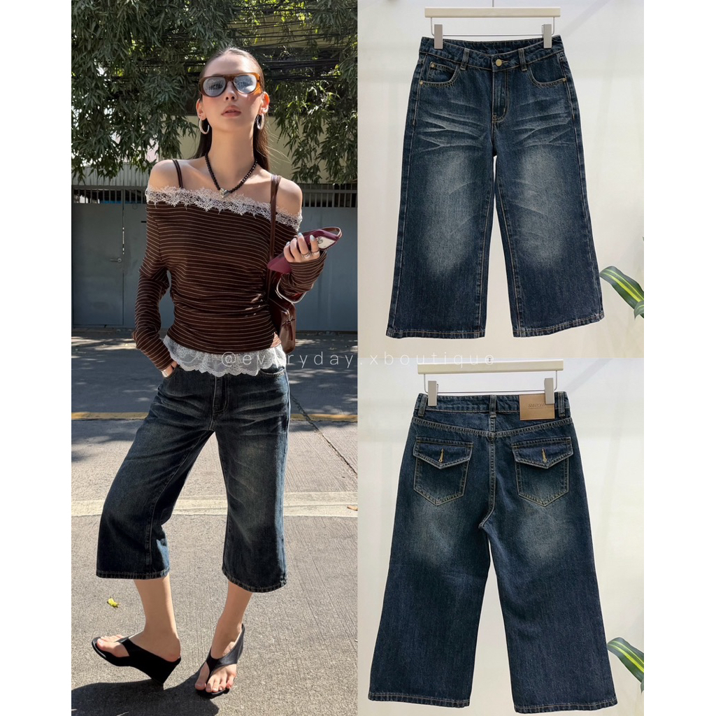 𝗛𝗢𝗟𝗜𝗗𝗔𝗬 𝗦𝗧𝗥𝗔𝗜𝗚𝗛𝗧 𝗗𝗘𝗡𝗜𝗠 (SML 690฿) กางเกงยีนส์4ส่วน ทรงขาตรง ที่ออกแบบมาให้ใส่สบายและดูเก๋ในทุกวัน ดีเทลการฟอก onseason