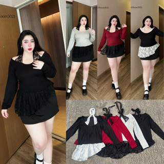 /TB/ เสื้อผูกคอต่อลูกไม้ตัวยาว มีไซส์อก40-52 ดีเทลตัดต่อผ้าส…