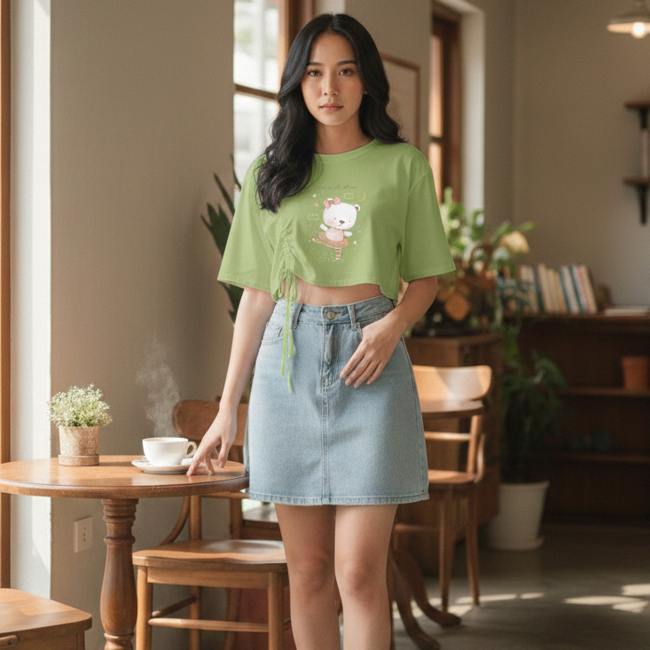 เสื้อยืดคอกลมแขนสั้น รูดข้างได้เก๋ๆ  รหัส 1978