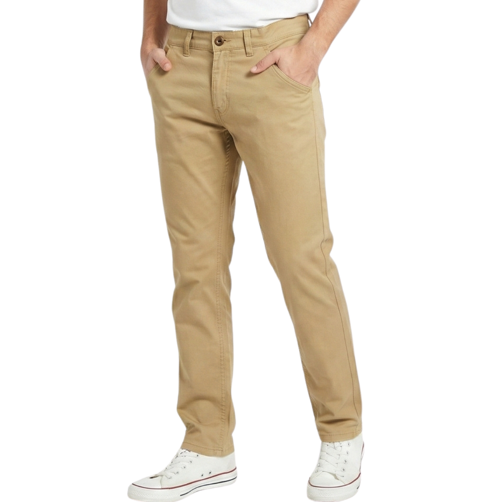 กางเกง ขายาว ทรงกระบอก ผ้าสี ชิโน สีกากี MEDIA JEANS (C801/44) Khaki Chino Pants