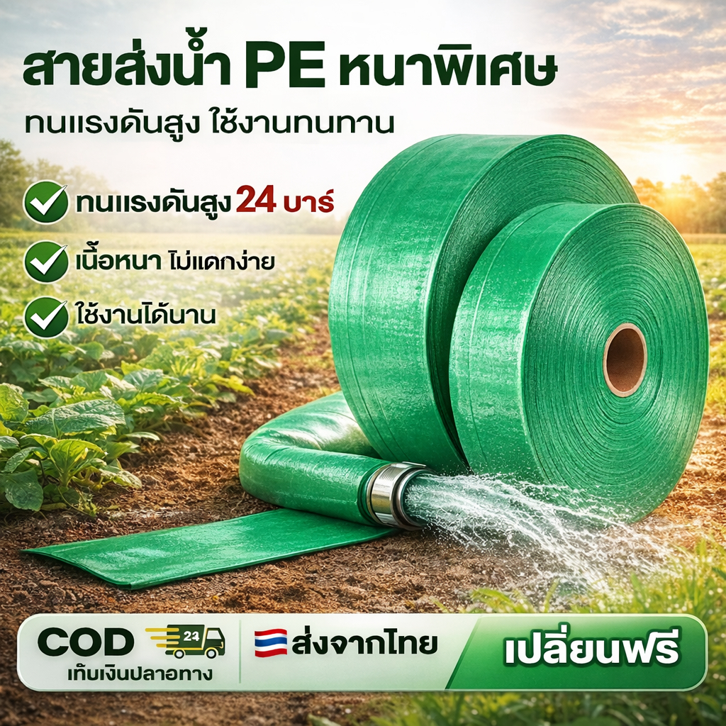 สายส่งน้ำ 1.5/2/3/4นิ้ว ยาว 50/100 สายส่งน้ำPE รับแรงดันได้ 24บาร์ SUPER(เคลือบPE)สายส่ง สายส่งน้ำ