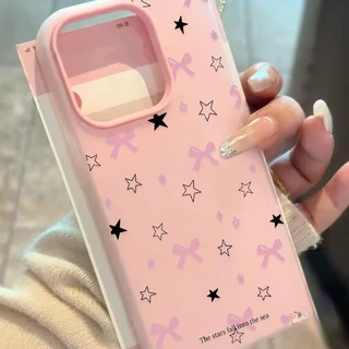 เคสไอโฟน15 สำหรับ IPhone 11 17 15 16 13 12 14 Pro Max 8 7 16 15 14 12 Plus XR X XS เคส TPU Bowkbot น่ารักโรแมนติกสีชมพู