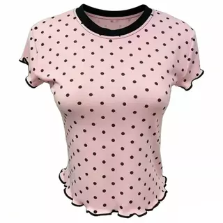 VaVa【ในสต็อก】เสื้อยืดแขนสั้นลายดาวสไตล์เรโทรอเมริกันสำหรับผู้หญิง เสื้อครอปสำหรับฤดูร้อน