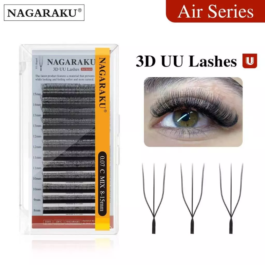 ขนตา NAGARAKU 3D UU (Air Series) Split Tips ฟุ้งธรรมชาติ นุ่มเบา ต่อเสร็จไว ขนตานาการากุ ขนตาปลอม ขนตาหนา0.07