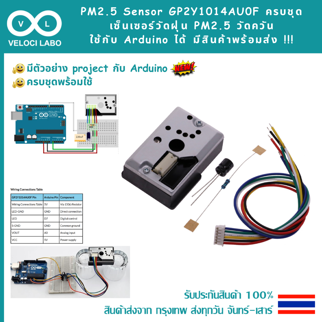 PM2.5 Sensor GP2Y1014AU0F ครบชุด เซ็นเซอร์วัดฝุ่น PM2.5 วัดควัน ใช้กับ Arduino ได้ มีสินค้าพร้อมส่ง !!!