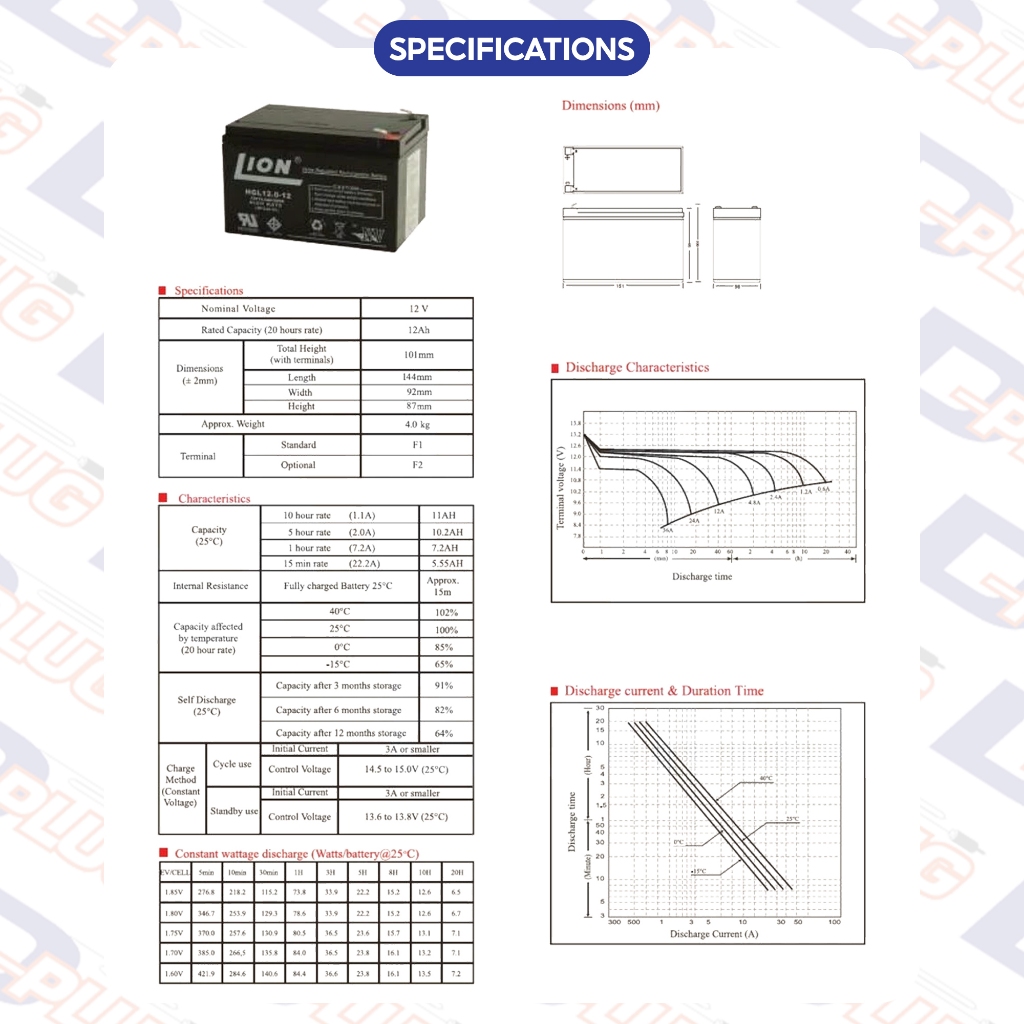 แบตเตอรี่ 12V 12Ah แบตเตอรี่สำรองไฟ แบตแห้ง LION HGL12V12A ราคา ถูกที่สุด ดีลบีเคเค แกลเลอรีภาพที่ 2