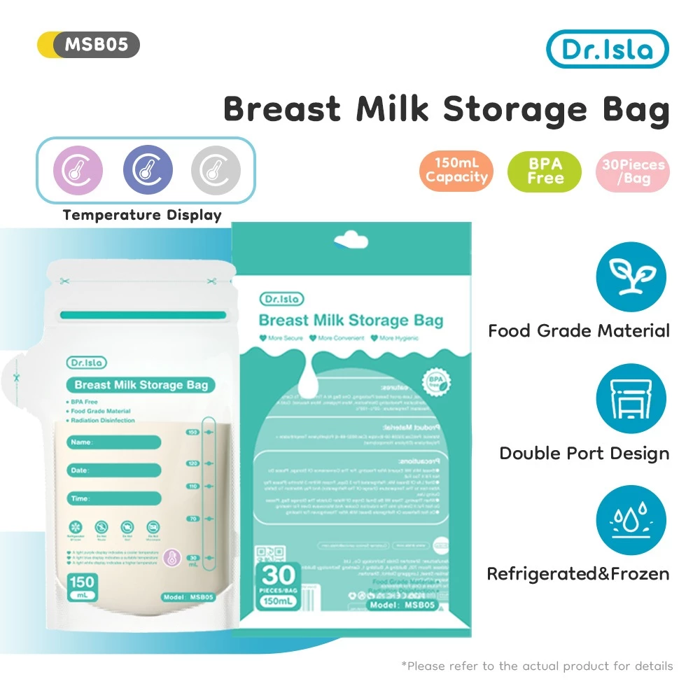 Dr.Isla ถุงเก็บนม สามารถแสดงช่วงอุณหภูมิปัจจุบันได้ 150ML BPA Free ถุงใส่นม MSB05X