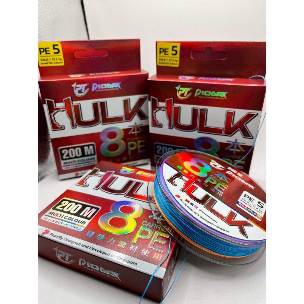 PIONEER สาย PE HULK X8 ความยาว 200M สี ทนทาน สำหรับตกปลา