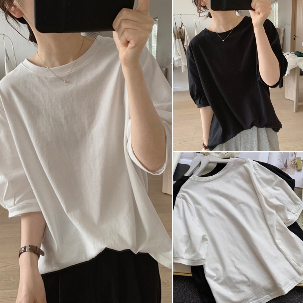 Beryl เสื้อยืดแขนสั้นผู้หญิง แขนตุ๊กตาเรียบง่าย คอกลม สีพื้น หลวมสบาย ใส่สบายแบบลำลองหรือออกกำลังกาย ส่งเร็ว