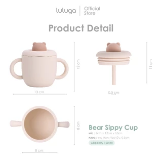 Luluga แก้วหัดดื่มซิลิโคน Bear แก้วน้ำเด็กพร้อมหลอด ฝาปิดกันหก Platinum Silicone BPA Free สำหรับเด็ก 6 เดือน+ ฝึกทาน BLW