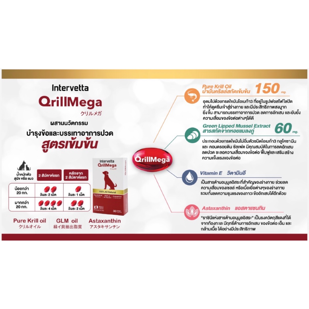 Intervetta QrillMega (คริลเมก้า) อาหารเสริมบำรุงข้อต่อ ลดอักเสบ บรรเทาปวด สำหรับสุนัขและแมว แบ่งแผง-ยกกล่อง ราคา ถูกที่สุด ดีลบีเคเค แกลเลอรีภาพที่ 4