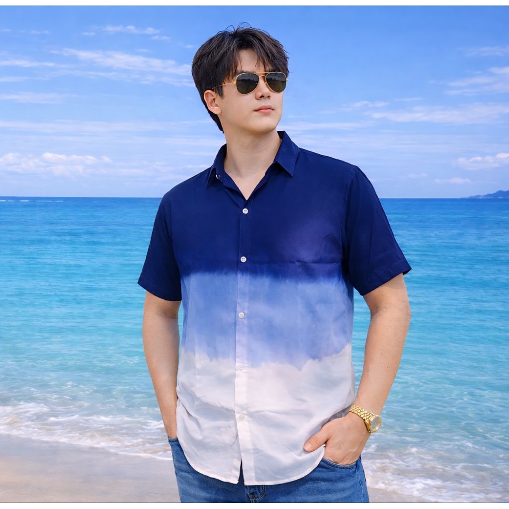 เสื้อเชิ้ตมัดย้อมสีสดใส ผ้าฝ้ายไม่ร้อนใส่สบายค่า