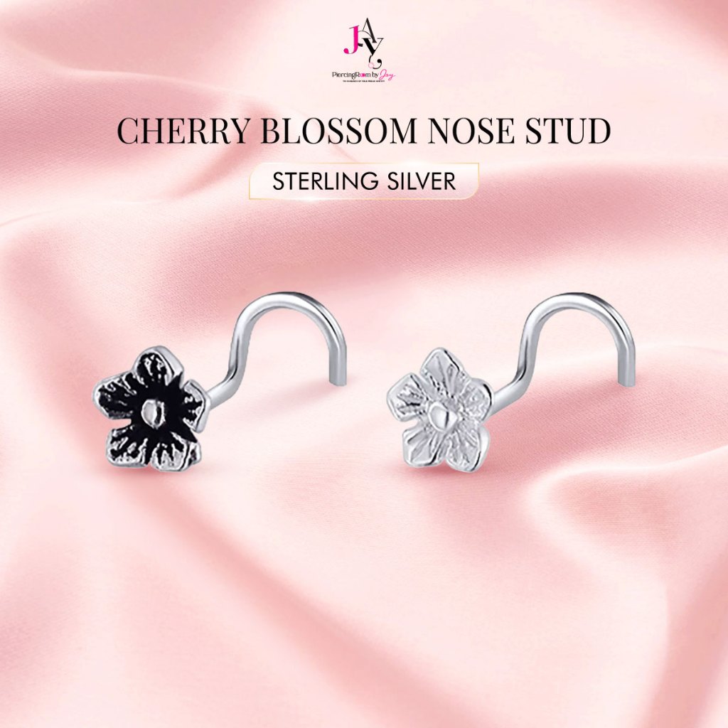 Piercingroom by Jay จิว/ต่างหู แป้นแบน สำหรับผิวแพ้ง่าย Cherry Blossom Flower แป้นแบน เงินแท้ (ราคาต่อชิ้น)
