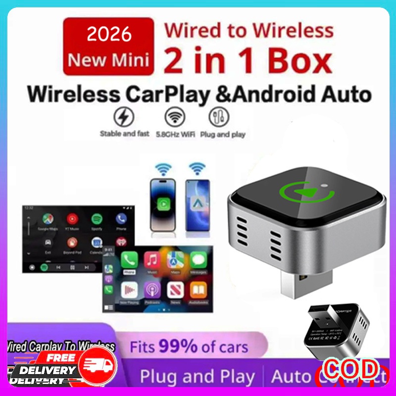 USB Dongle Wireless CarPlay Android Auto อะแดปเตอร์ไร้สาย มินิกล่อง Smart Plug And Play WiFi 5G Bluetooth 5.0 เชื่อมต่อเ