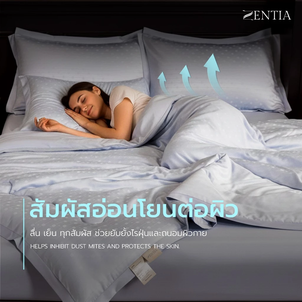ZENTIA ชุดผ้าปู + ผ้านวม รุ่น Lyocell Hypercool นอนนุ่มเย็นลื่นสบาย กันไรฝุ่น ครบเซต 6 ชิ้น TC thumbnail 5